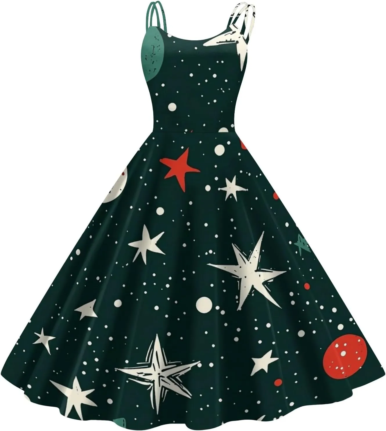 Christmas Dresses for Women 1950s Retro Vintage Spaghetti Strap Cocktail Rockabilly Floral Evening Swing Dress
