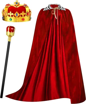 Cindeer 3 Pcs Kid Adult Emperor Cape Costume Set Men Medieval Emperor Robe Cape Regal Crown Scepter for Carnival Cosplay