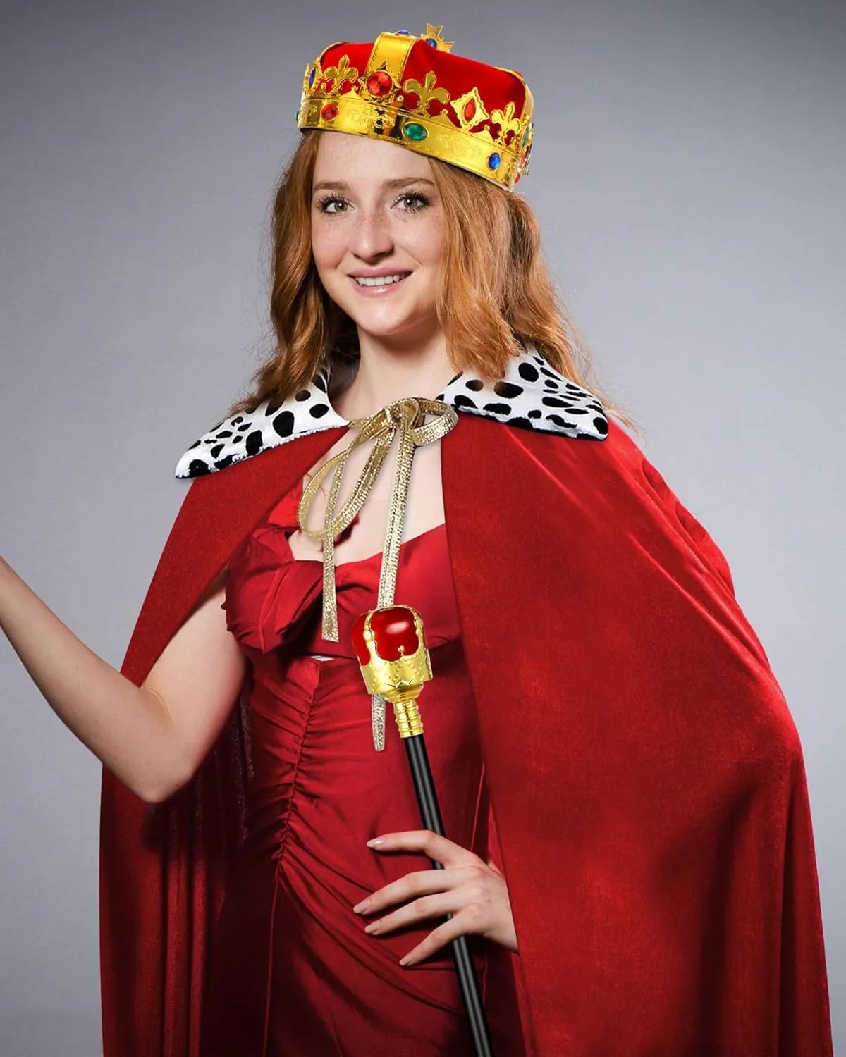 Cindeer 3 Pcs Kid Adult Emperor Cape Costume Set Men Medieval Emperor Robe Cape Regal Crown Scepter for Carnival Cosplay