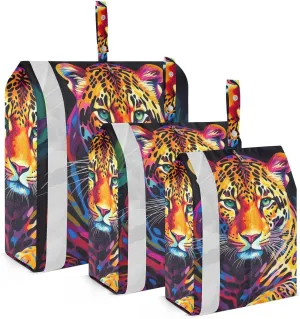 Colored Tiger Packing Cubes Set of 3, Lightweight Travel Luggage Organizers Foldable Bags for Easy Packing and Organization