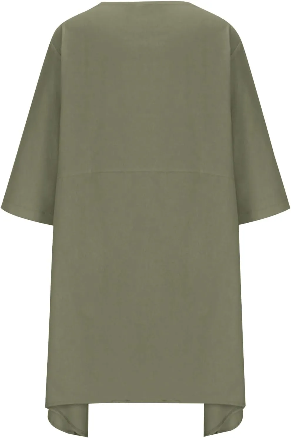 Cotton Linen Midi Dress for Women Casual 3/4 Sleeve Crew Neck Shift Dress Knee Length Loose Solid Dresses Plus Size