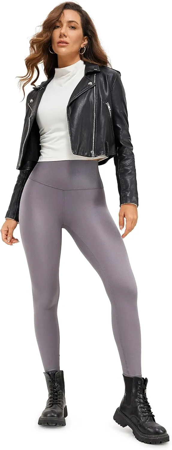 CRZ YOGA Butterluxe Matte Faux Leather Leggings for Women 28" - High Waisted Stretch Ankle Leather Pants Pleather Tights