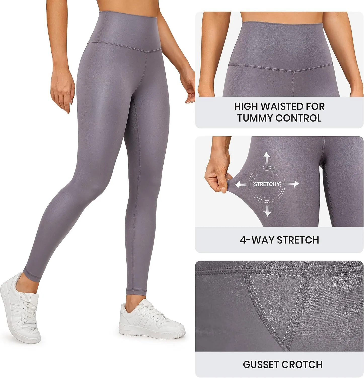 CRZ YOGA Butterluxe Matte Faux Leather Leggings for Women 28" - High Waisted Stretch Ankle Leather Pants Pleather Tights