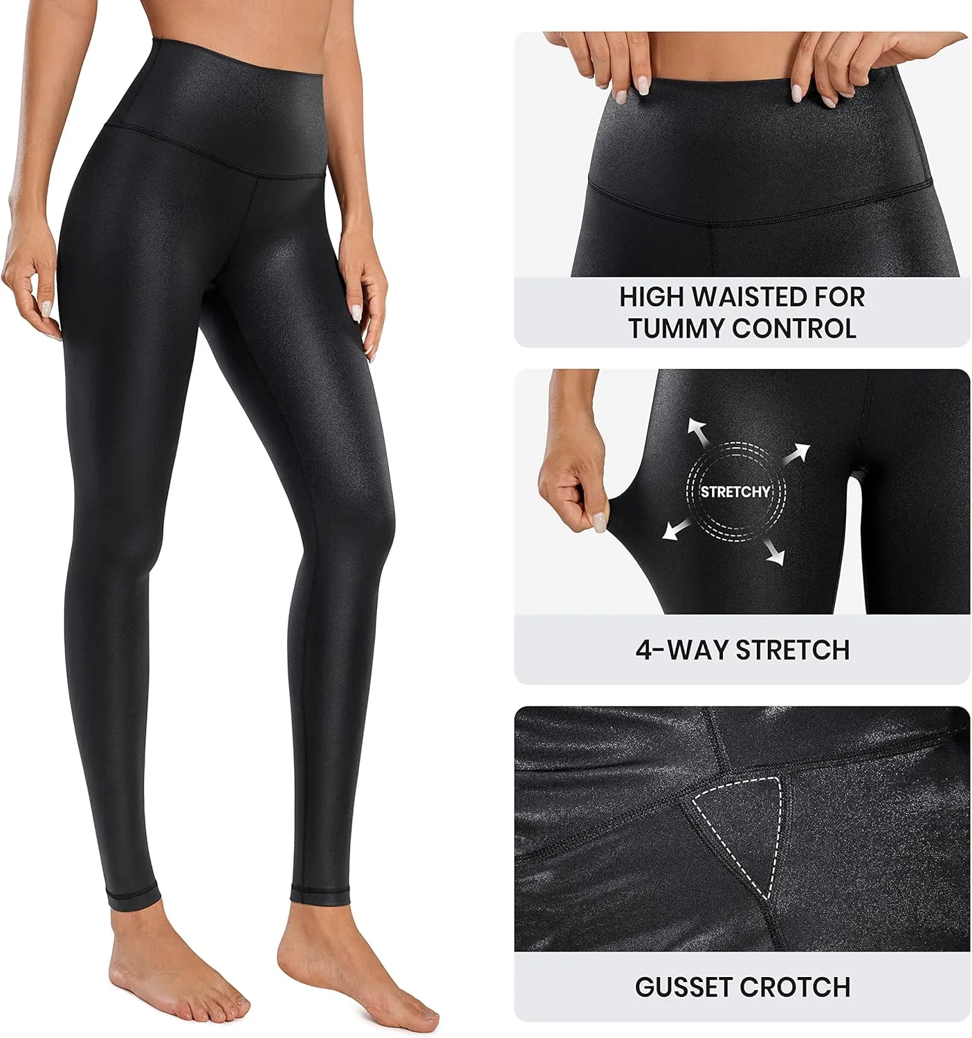 CRZ YOGA Butterluxe Matte Faux Leather Leggings for Women 28" - High Waisted Stretch Ankle Leather Pants Pleather Tights