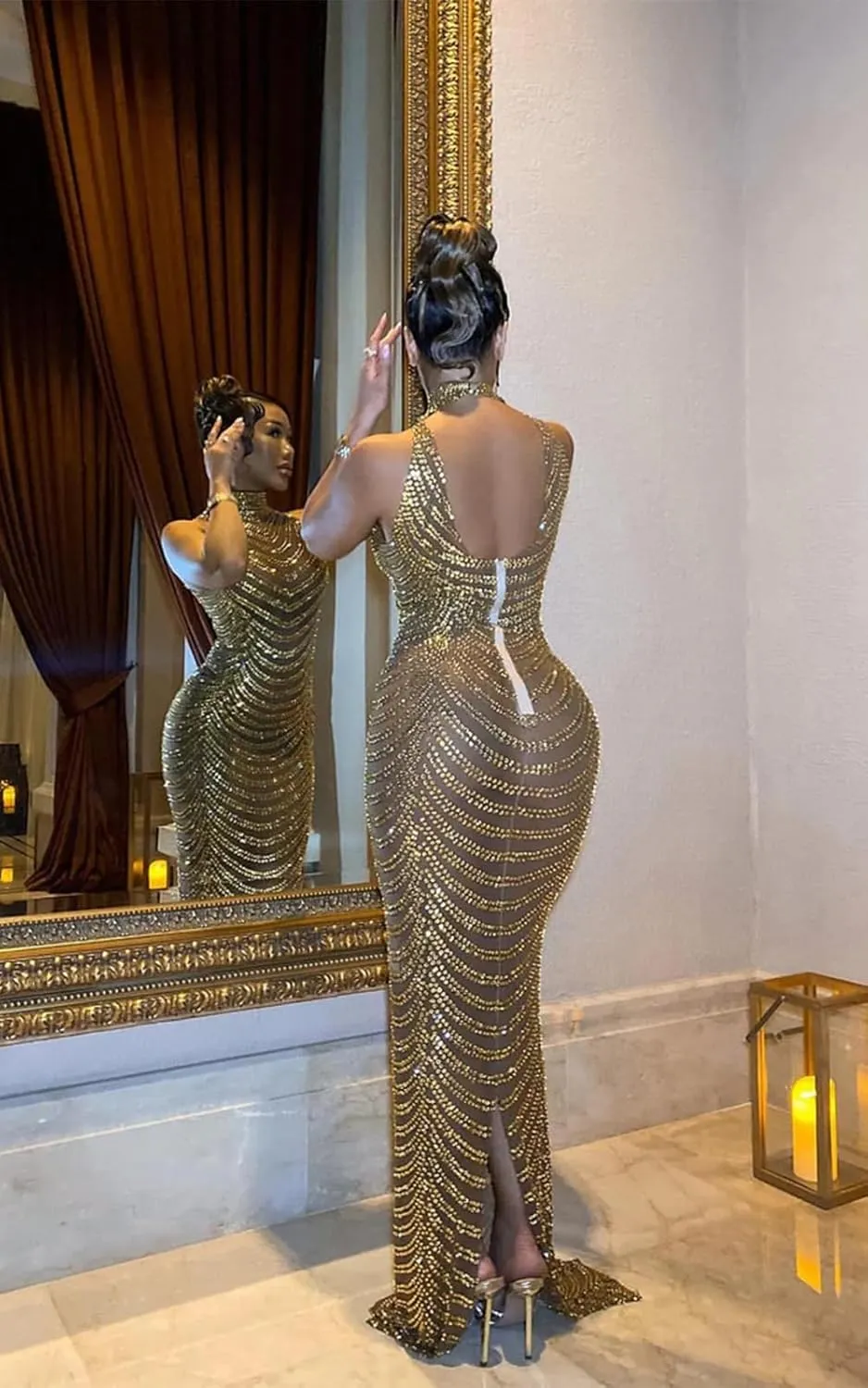 Dedysler Maternity Photography Gown Sleeveless Sexy Shiny Rhinestone Photoshoot Dress for Baby Shower