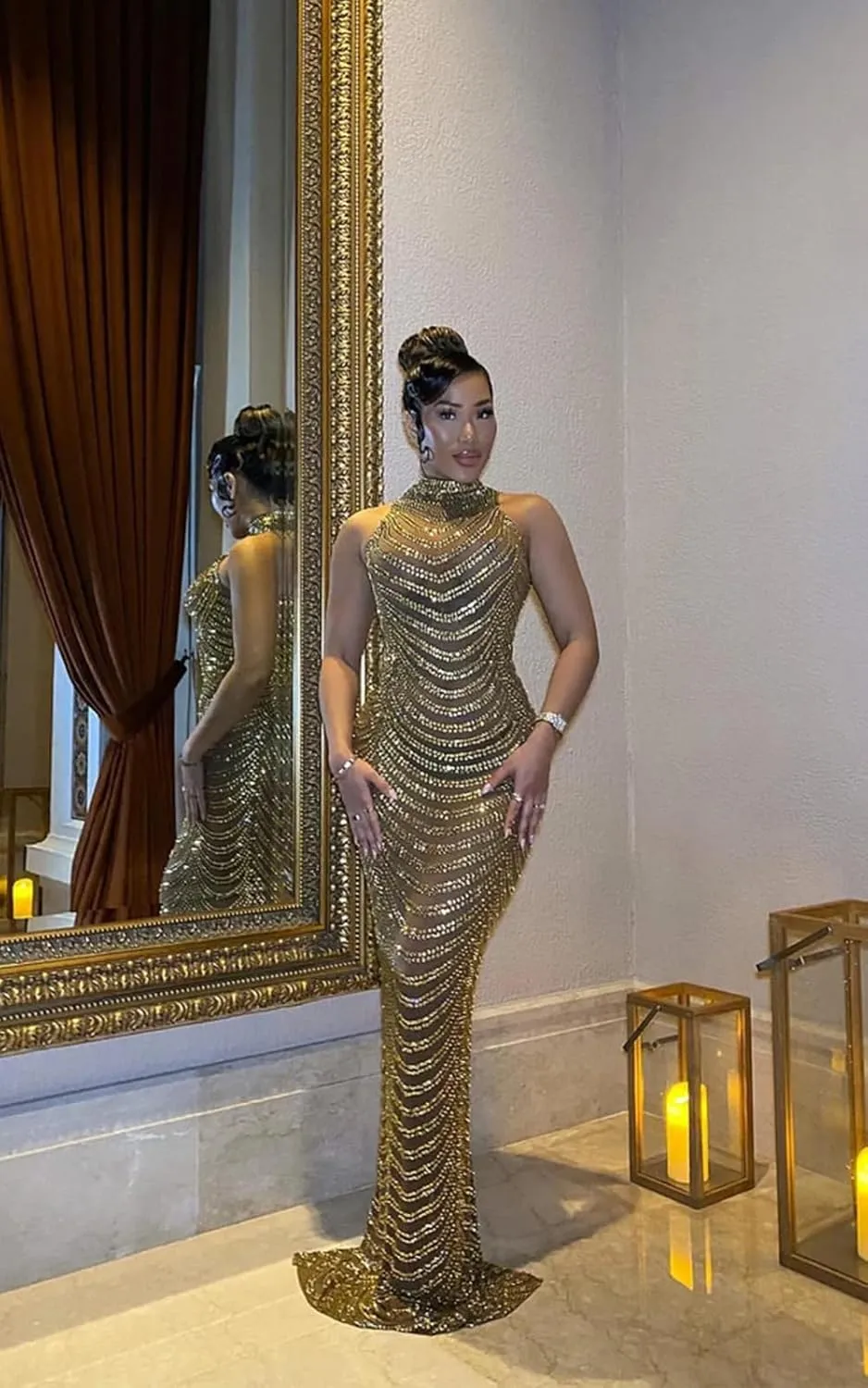 Dedysler Maternity Photography Gown Sleeveless Sexy Shiny Rhinestone Photoshoot Dress for Baby Shower