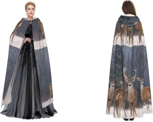 (Deers Picture) Adult Full Length Hooded Cape Mystic Hooded Cloak For Halloween Party Christmas Cosplay Costume