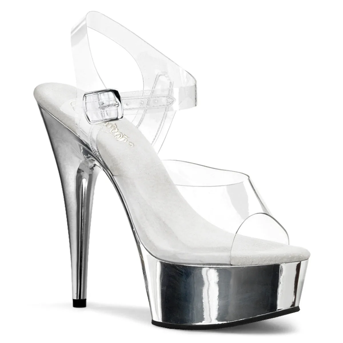 DELIGHT-608 Silver Chrome Platform Stripper Shoe