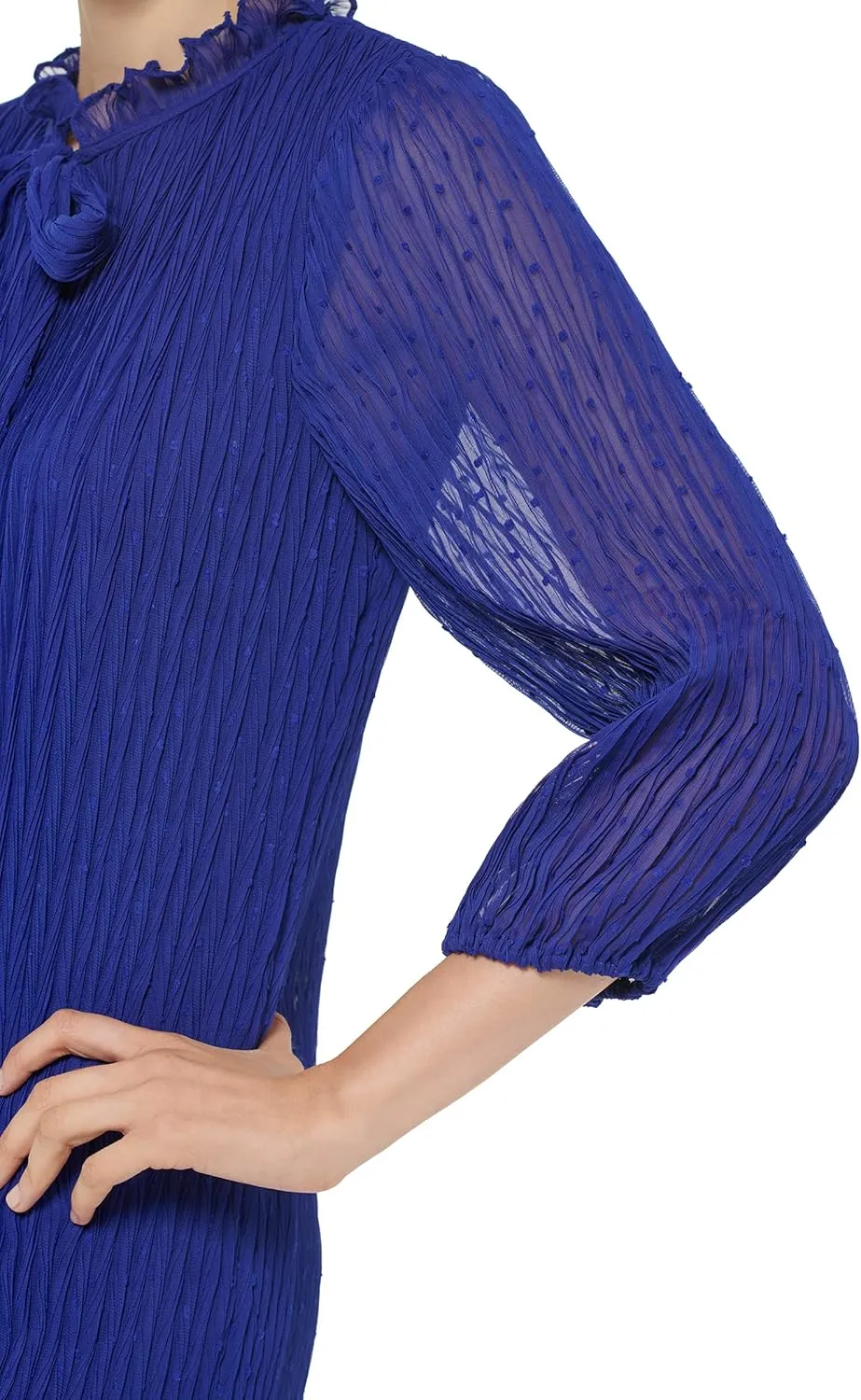 DKNY Women's Long Sleeve Tie Neck Pleated Dress