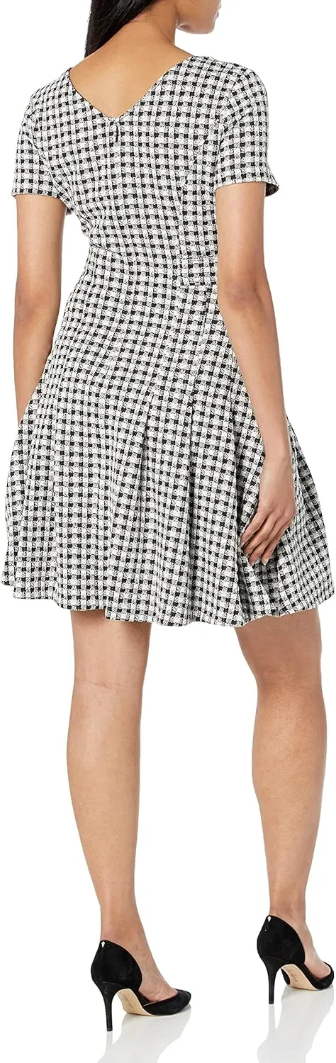 DKNY womens Short Sleeve V-neck Double Button Fit and Flare Dress