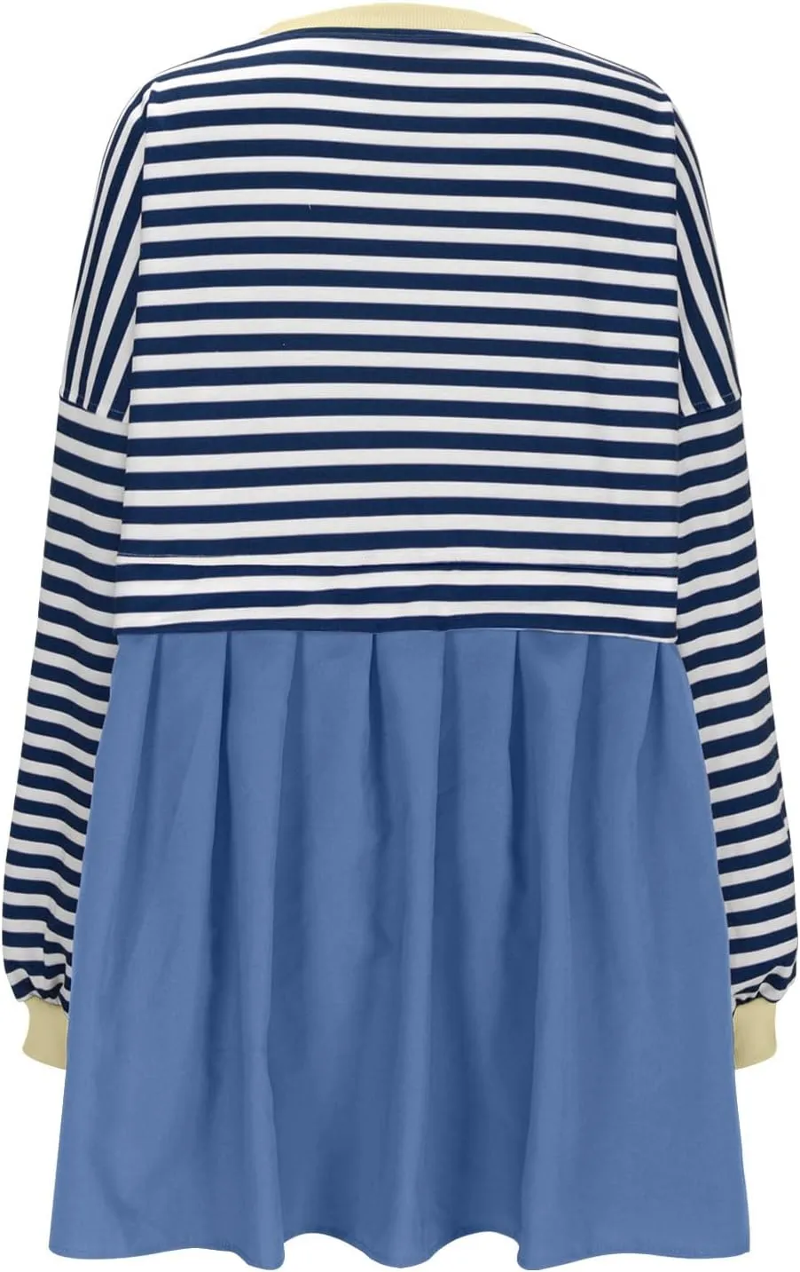 Dresses for Women 2024 Trendy Patchwork Striped Causal Long Sleeve Crewneck Sweatshirt Dress Cute Ruffle Mini Dress
