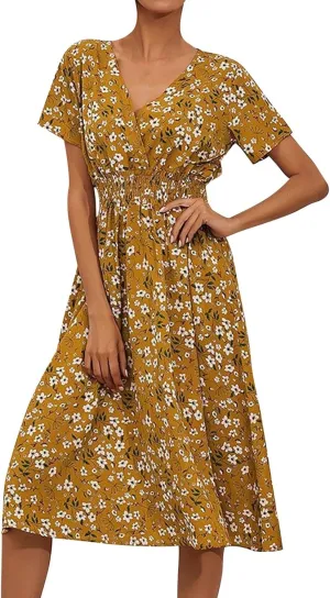 Dresses for Women 2025 Swing Flowy Ruffle Hem Swing Spring Summer Casual Womens Summer Dresses