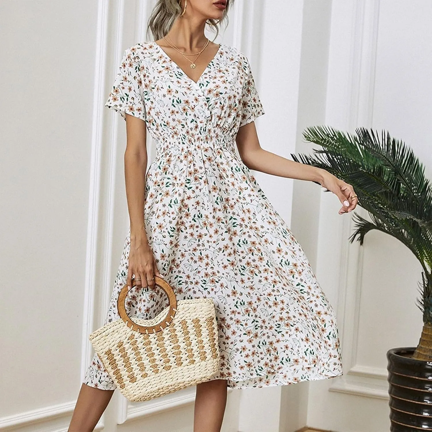 Dresses for Women 2025 Swing Flowy Ruffle Hem Swing Spring Summer Casual Womens Summer Dresses