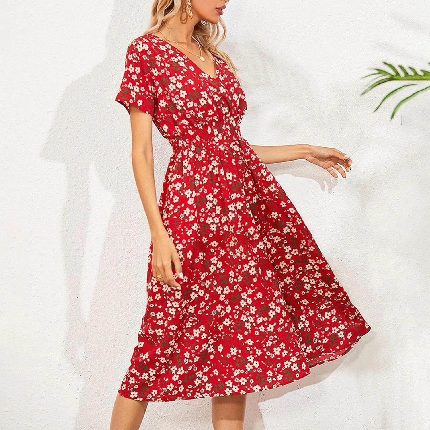 Dresses for Women 2025 Swing Flowy Ruffle Hem Swing Spring Summer Casual Womens Summer Dresses