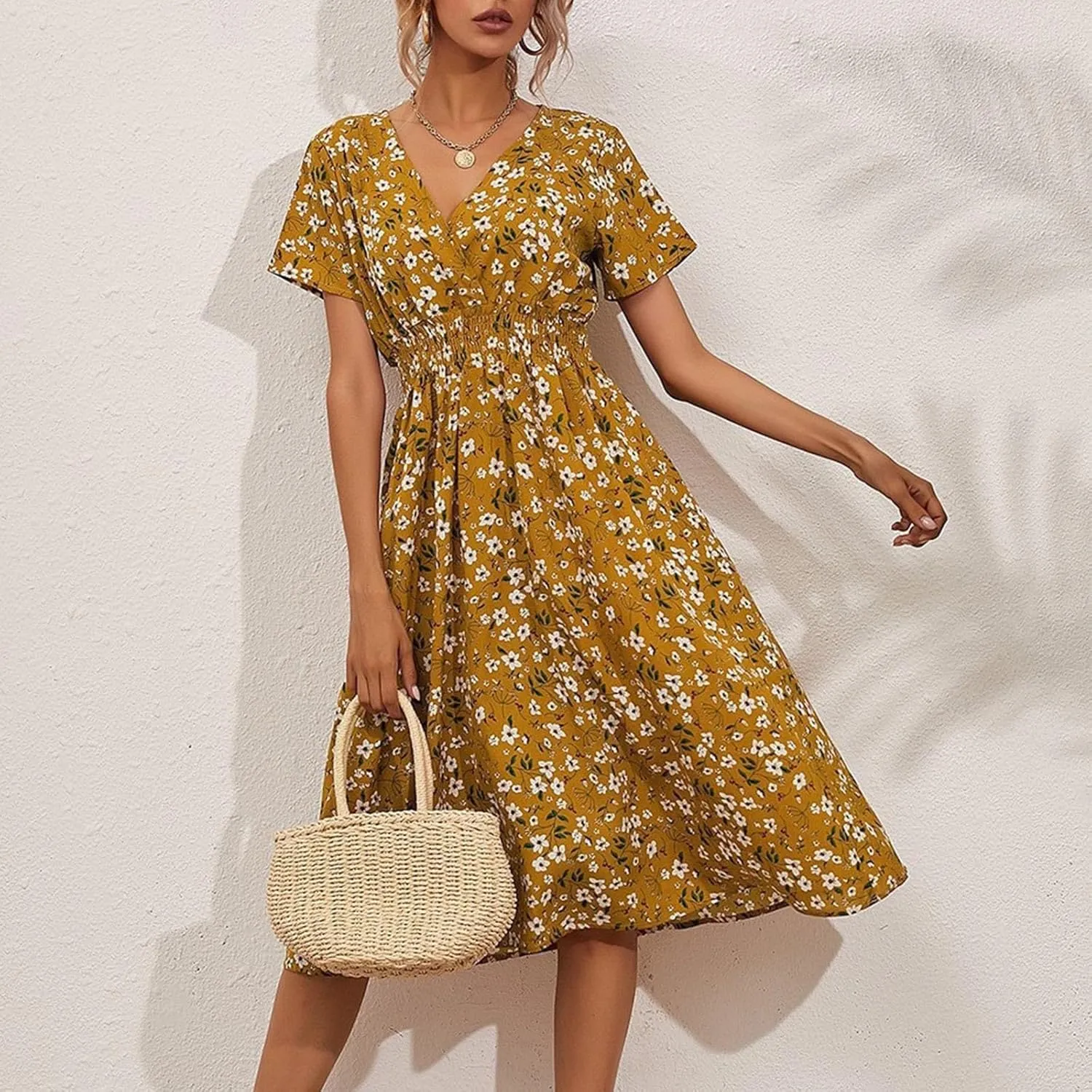 Dresses for Women 2025 Swing Flowy Ruffle Hem Swing Spring Summer Casual Womens Summer Dresses