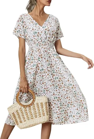 Dresses for Women 2025 Swing Flowy Ruffle Hem Swing Spring Summer Casual Womens Summer Dresses