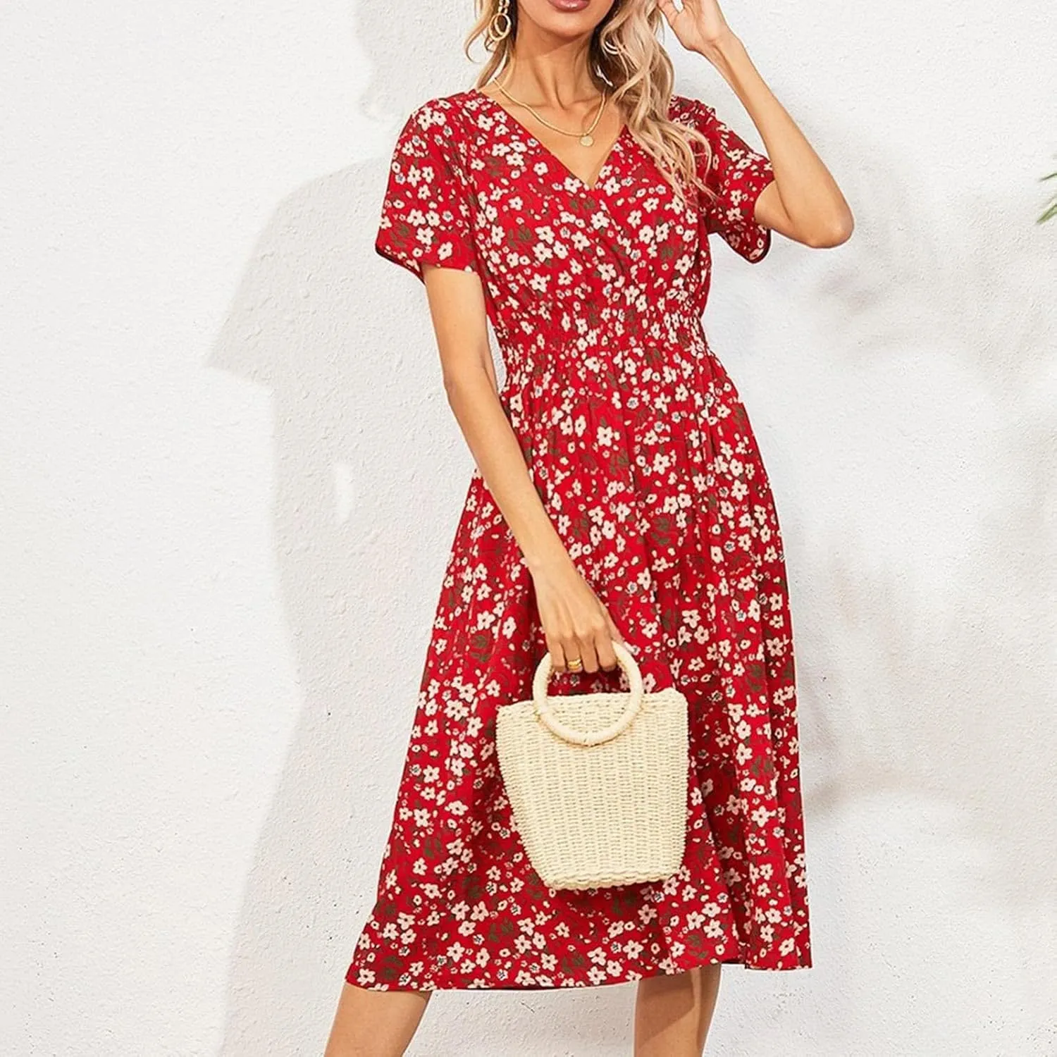 Dresses for Women 2025 Swing Flowy Ruffle Hem Swing Spring Summer Casual Womens Summer Dresses
