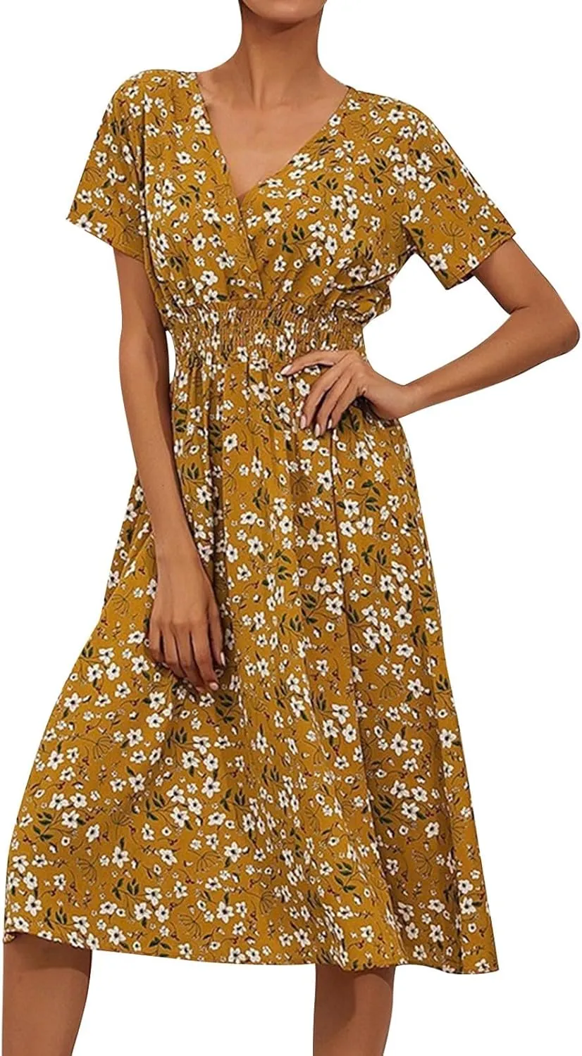 Dresses for Women 2025 Swing Flowy Ruffle Hem Swing Spring Summer Casual Womens Summer Dresses