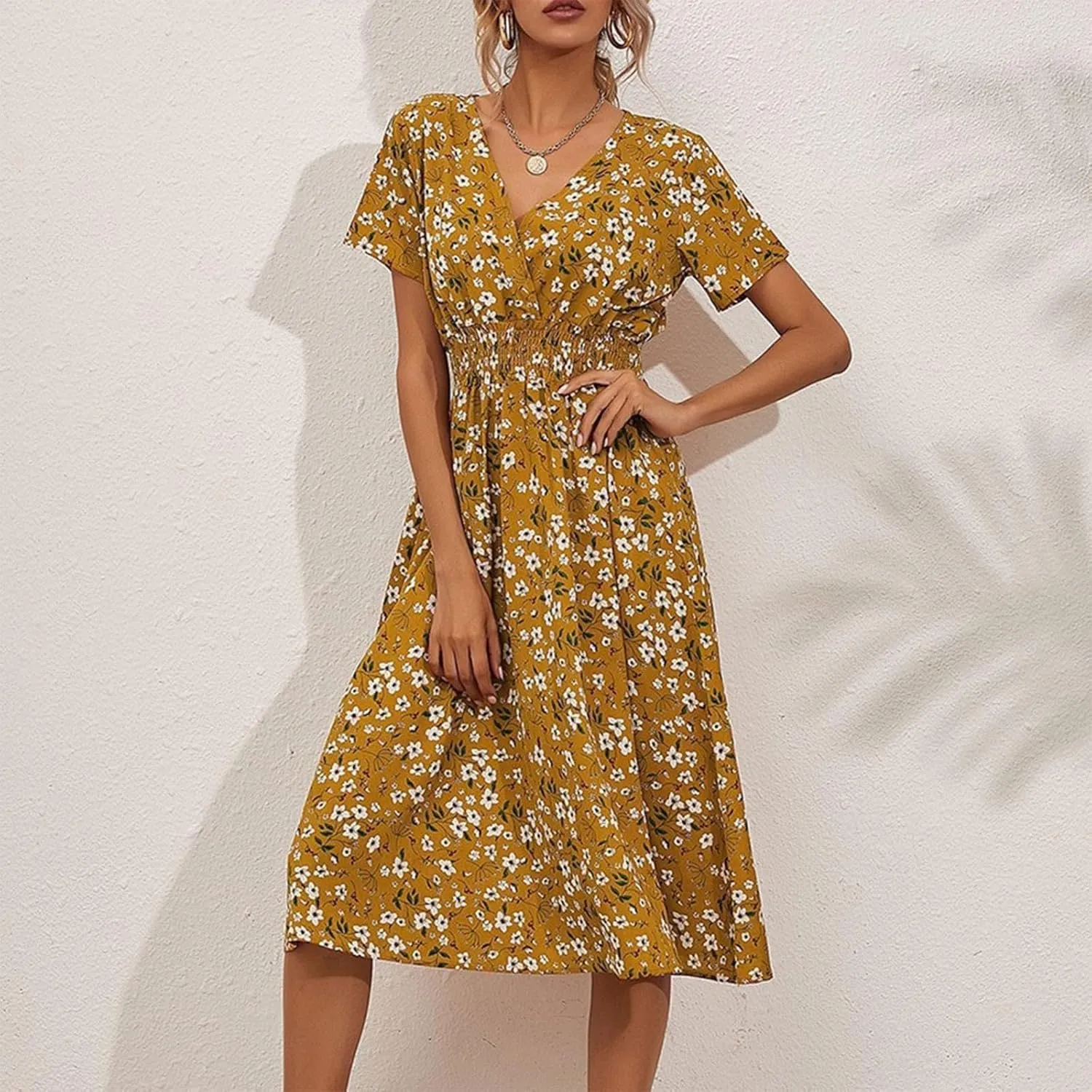 Dresses for Women 2025 Swing Flowy Ruffle Hem Swing Spring Summer Casual Womens Summer Dresses