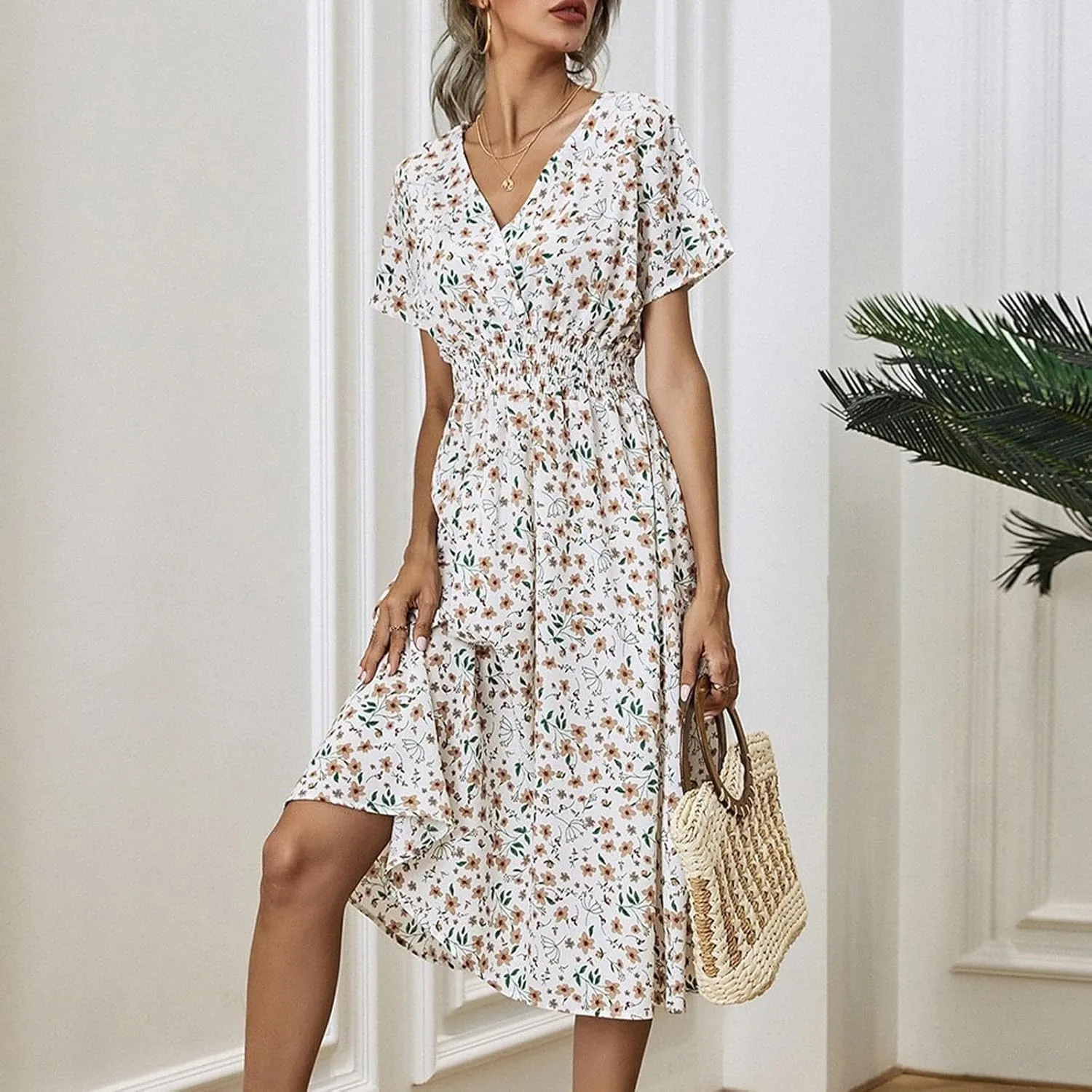 Dresses for Women 2025 Swing Flowy Ruffle Hem Swing Spring Summer Casual Womens Summer Dresses