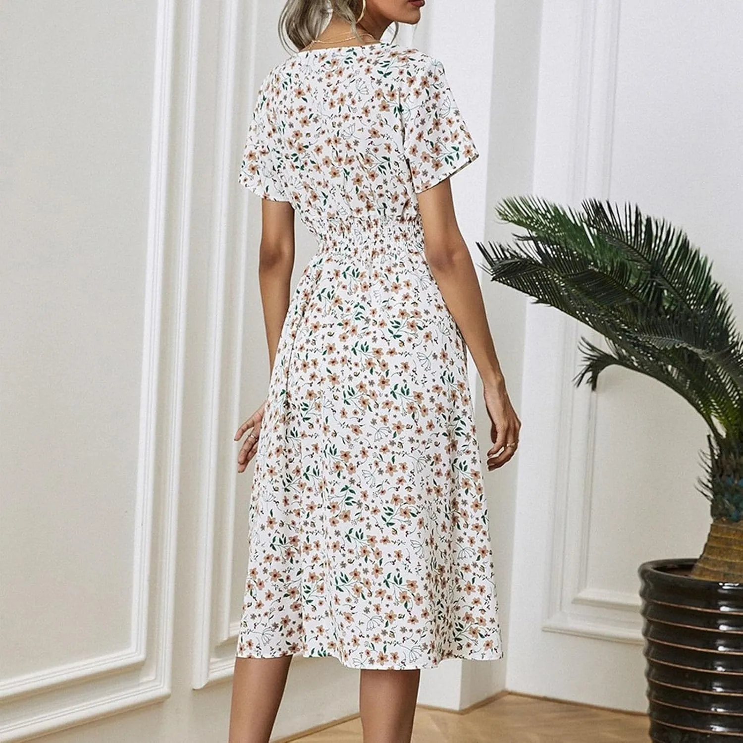 Dresses for Women 2025 Swing Flowy Ruffle Hem Swing Spring Summer Casual Womens Summer Dresses