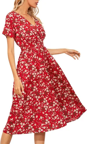 Dresses for Women 2025 Swing Flowy Ruffle Hem Swing Spring Summer Casual Womens Summer Dresses