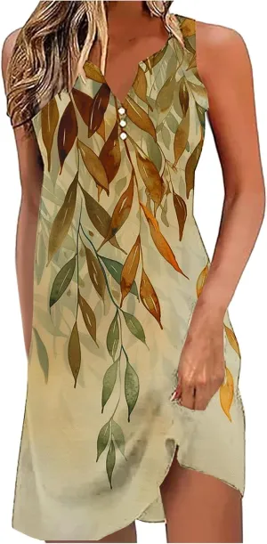 Dresses for Women Casual Summer V Neck Sleeveless Plus Size Dresses Loose Tank Sundresses Floral Retro Midi Dress