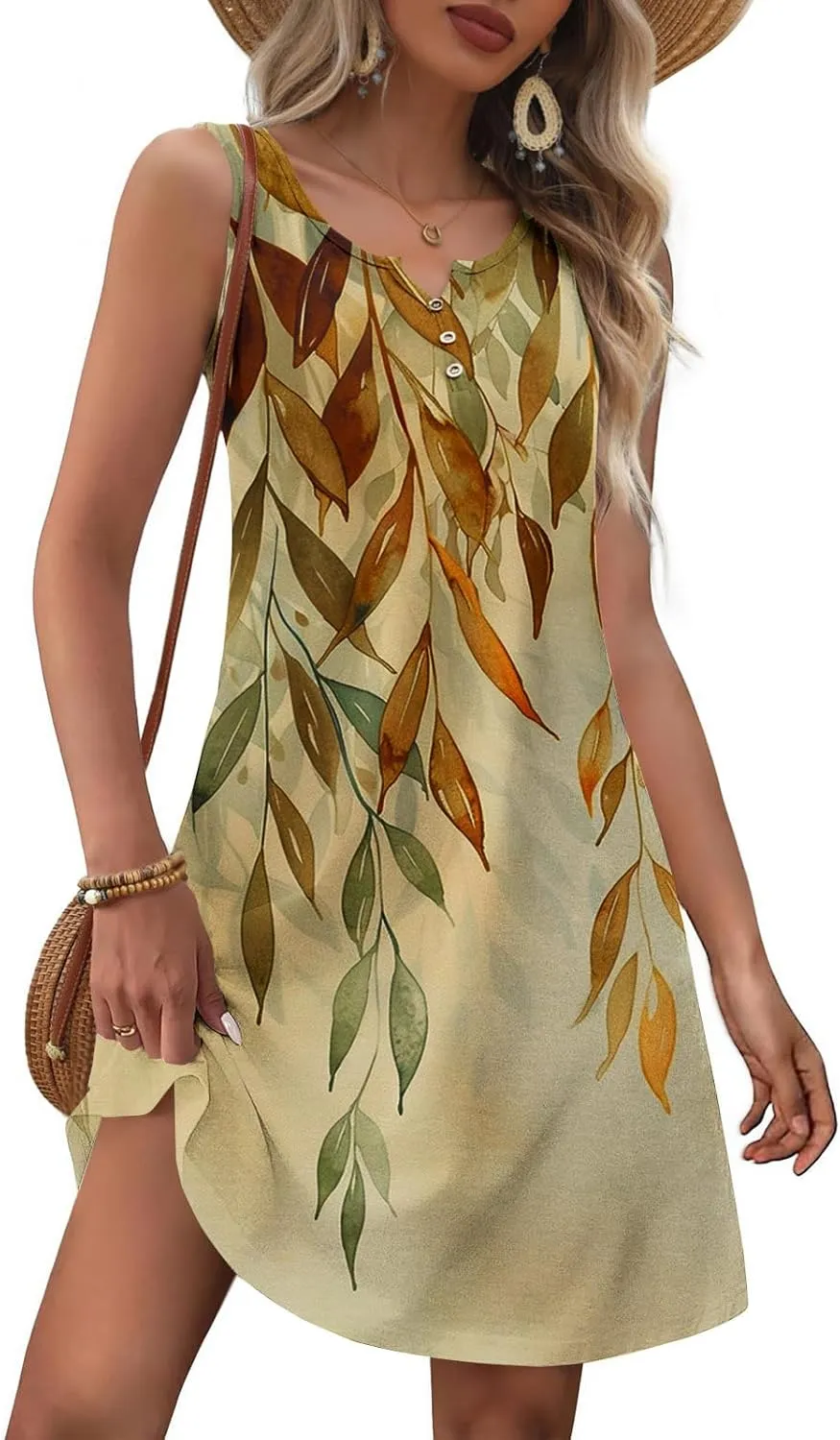 Dresses for Women Casual Summer V Neck Sleeveless Plus Size Dresses Loose Tank Sundresses Floral Retro Midi Dress