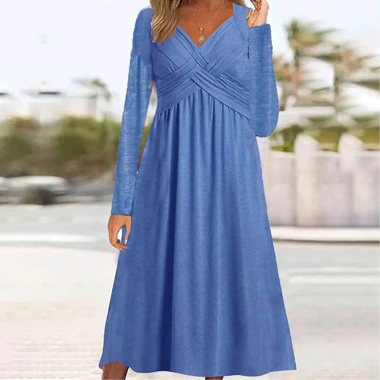 Dresses for Women Crisscross Twist Front V Neck Casual Short Sleeve Maxi Dress Pleated Beach Smocked Wedding Dress