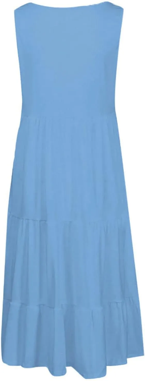 Dresses for Women Sleeveless Tank Dress Summer Loose Sundress Plus Size Casual Dresses Crew Neck Knee Length Dresses