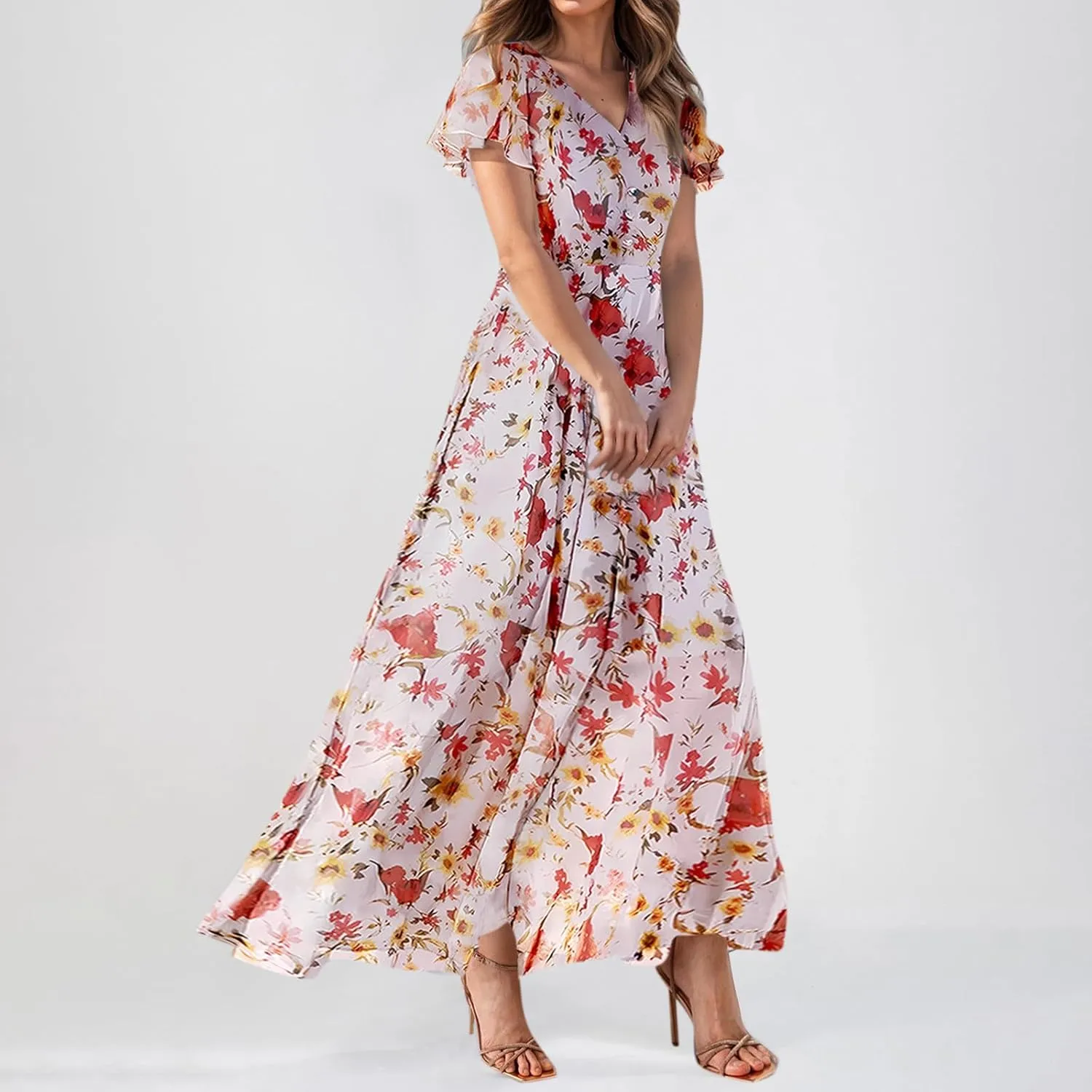 Easter Dress for Women Chiffon Dress Summer Dresses for Women 2025 Swing Swing Flowy Ruffle