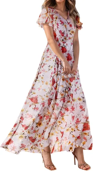 Easter Dress for Women Chiffon Dress Summer Dresses for Women 2025 Swing Swing Flowy Ruffle