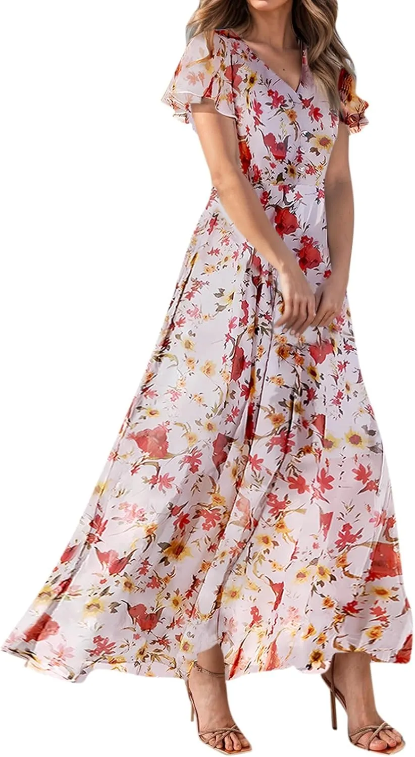 Easter Dress for Women Chiffon Dress Summer Dresses for Women 2025 Swing Swing Flowy Ruffle
