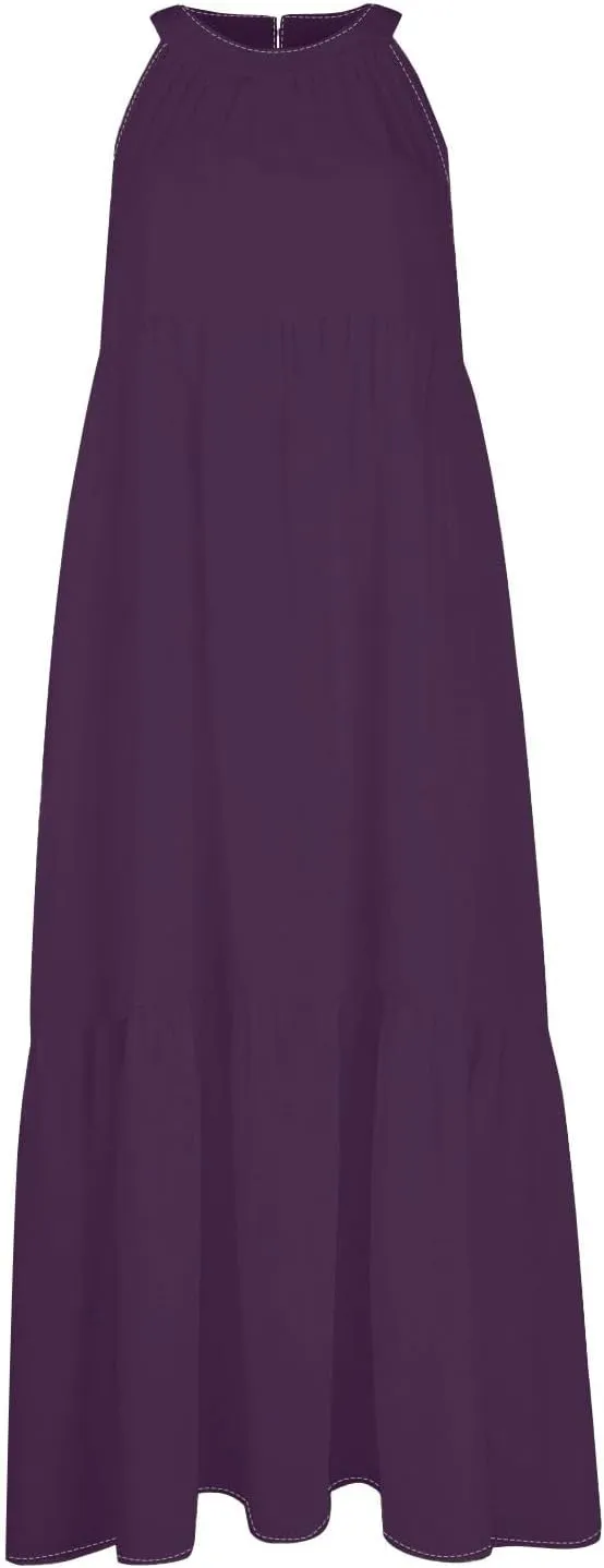 Easter Dress for Women Summer Dresses with Sleeves High Waisted Loose Swing Solid Color Patchwork