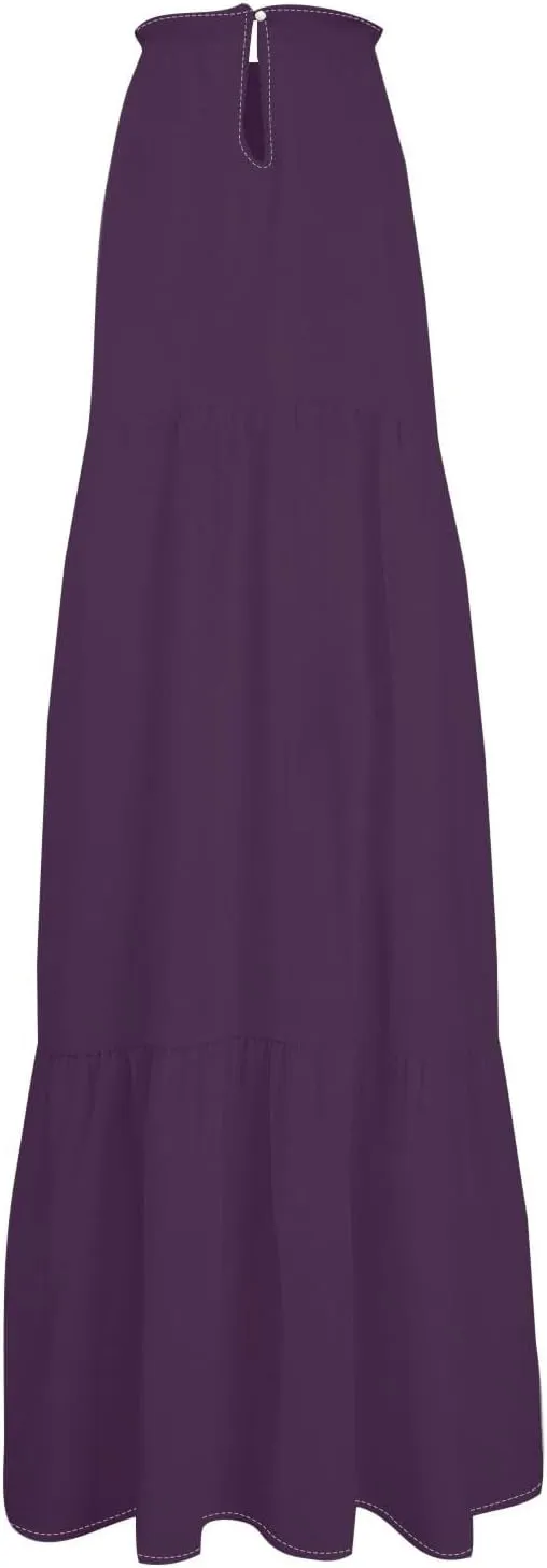 Easter Dress for Women Summer Dresses with Sleeves High Waisted Loose Swing Solid Color Patchwork