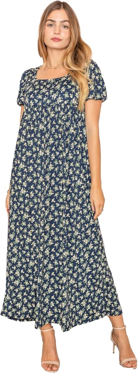 Eloges Womens Summer Tea-Length Maxi Dresses| S-3X | Floral Tropical Polka Dot