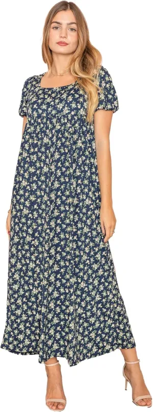 Eloges Womens Summer Tea-Length Maxi Dresses| S-3X | Floral Tropical Polka Dot
