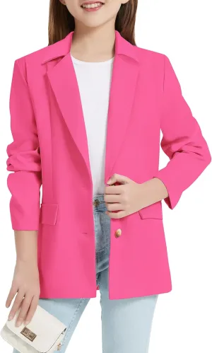 EXARUS Girls Blazer Jacket Long Sleeve Notched Collar/Lapel Collar with Inner Pocket Open Front Casual Kids Blazers Suit