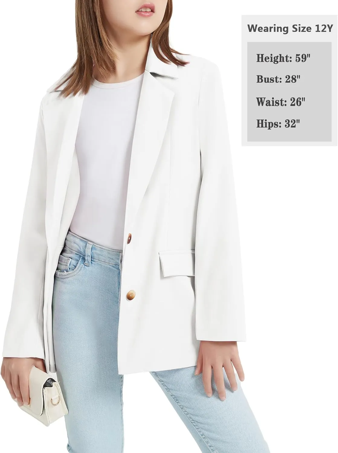 EXARUS Girls Blazer Jacket Long Sleeve Notched Collar/Lapel Collar with Inner Pocket Open Front Casual Kids Blazers Suit