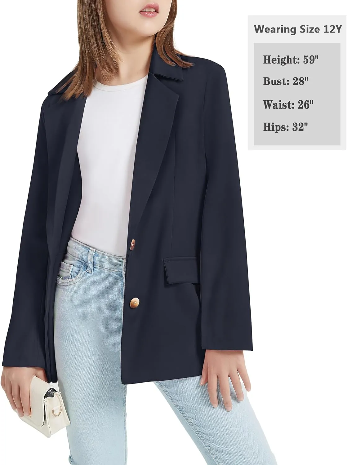 EXARUS Girls Blazer Jacket Long Sleeve Notched Collar/Lapel Collar with Inner Pocket Open Front Casual Kids Blazers Suit