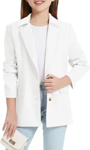 EXARUS Girls Blazer Jacket Long Sleeve Notched Collar/Lapel Collar with Inner Pocket Open Front Casual Kids Blazers Suit