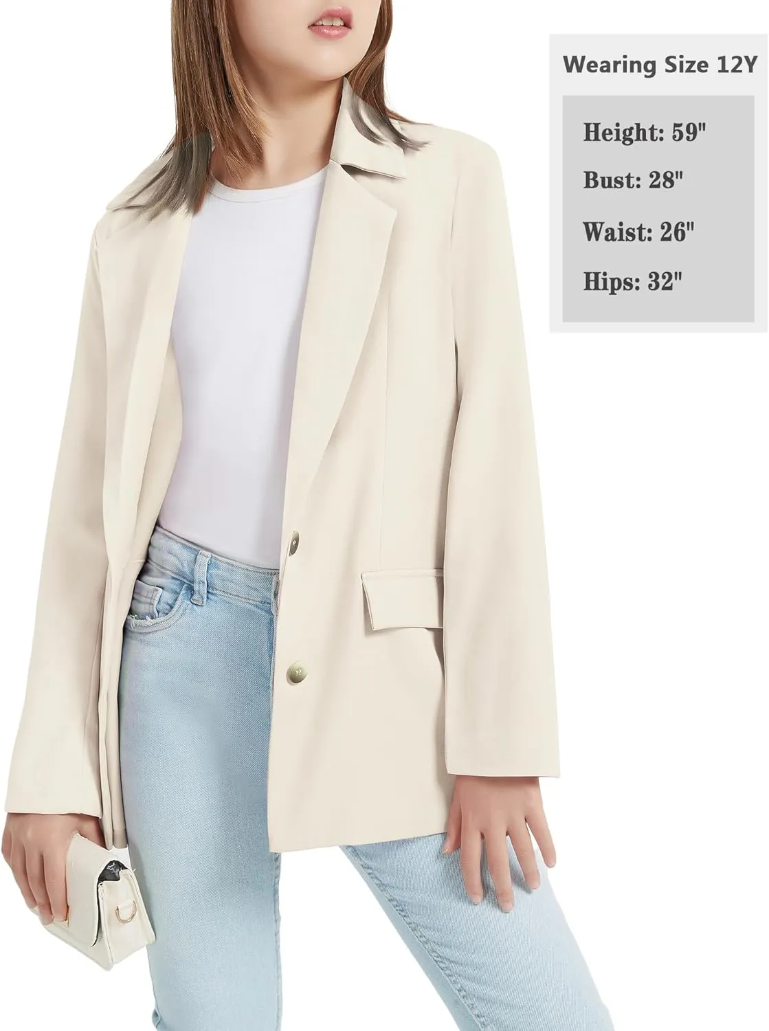 EXARUS Girls Blazer Jacket Long Sleeve Notched Collar/Lapel Collar with Inner Pocket Open Front Casual Kids Blazers Suit