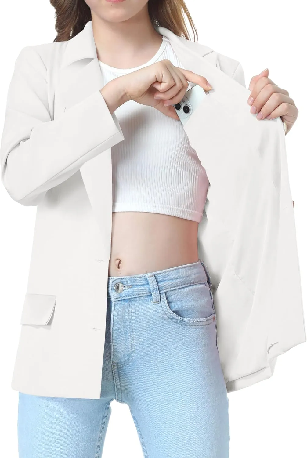 EXARUS Girls Blazer Jacket Long Sleeve Notched Collar/Lapel Collar with Inner Pocket Open Front Casual Kids Blazers Suit