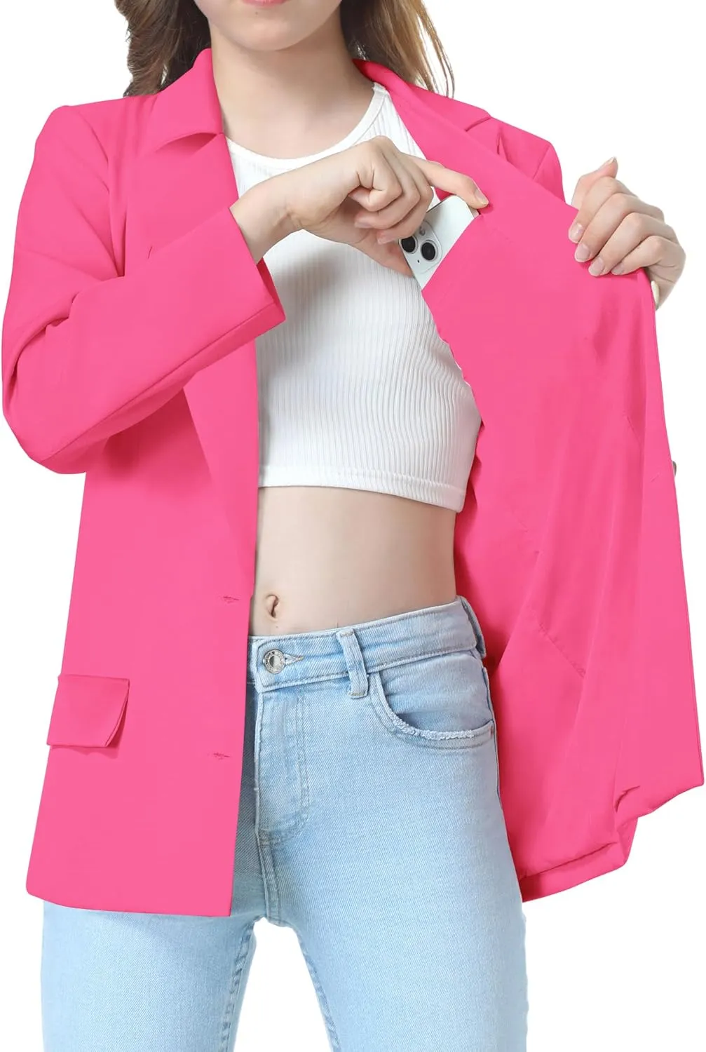 EXARUS Girls Blazer Jacket Long Sleeve Notched Collar/Lapel Collar with Inner Pocket Open Front Casual Kids Blazers Suit