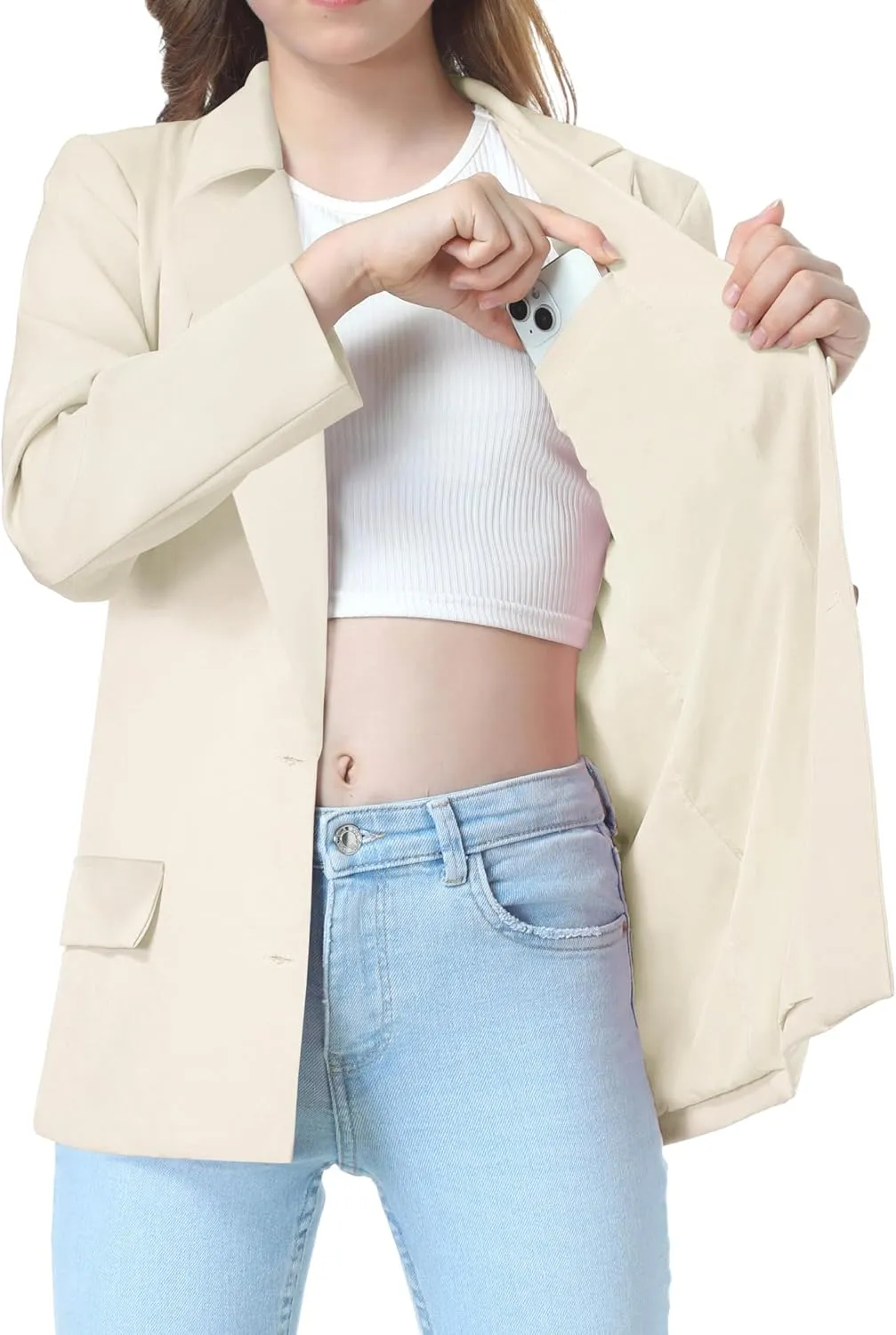 EXARUS Girls Blazer Jacket Long Sleeve Notched Collar/Lapel Collar with Inner Pocket Open Front Casual Kids Blazers Suit