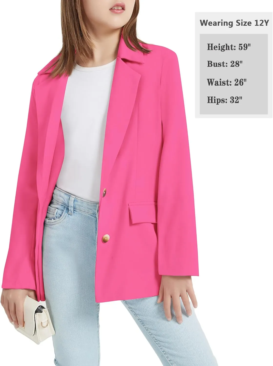 EXARUS Girls Blazer Jacket Long Sleeve Notched Collar/Lapel Collar with Inner Pocket Open Front Casual Kids Blazers Suit