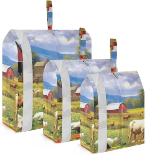 Farmhouse Animal Packing Cubes Set of 3, Lightweight Travel Luggage Organizers Foldable Bags for Easy Packing and Organization