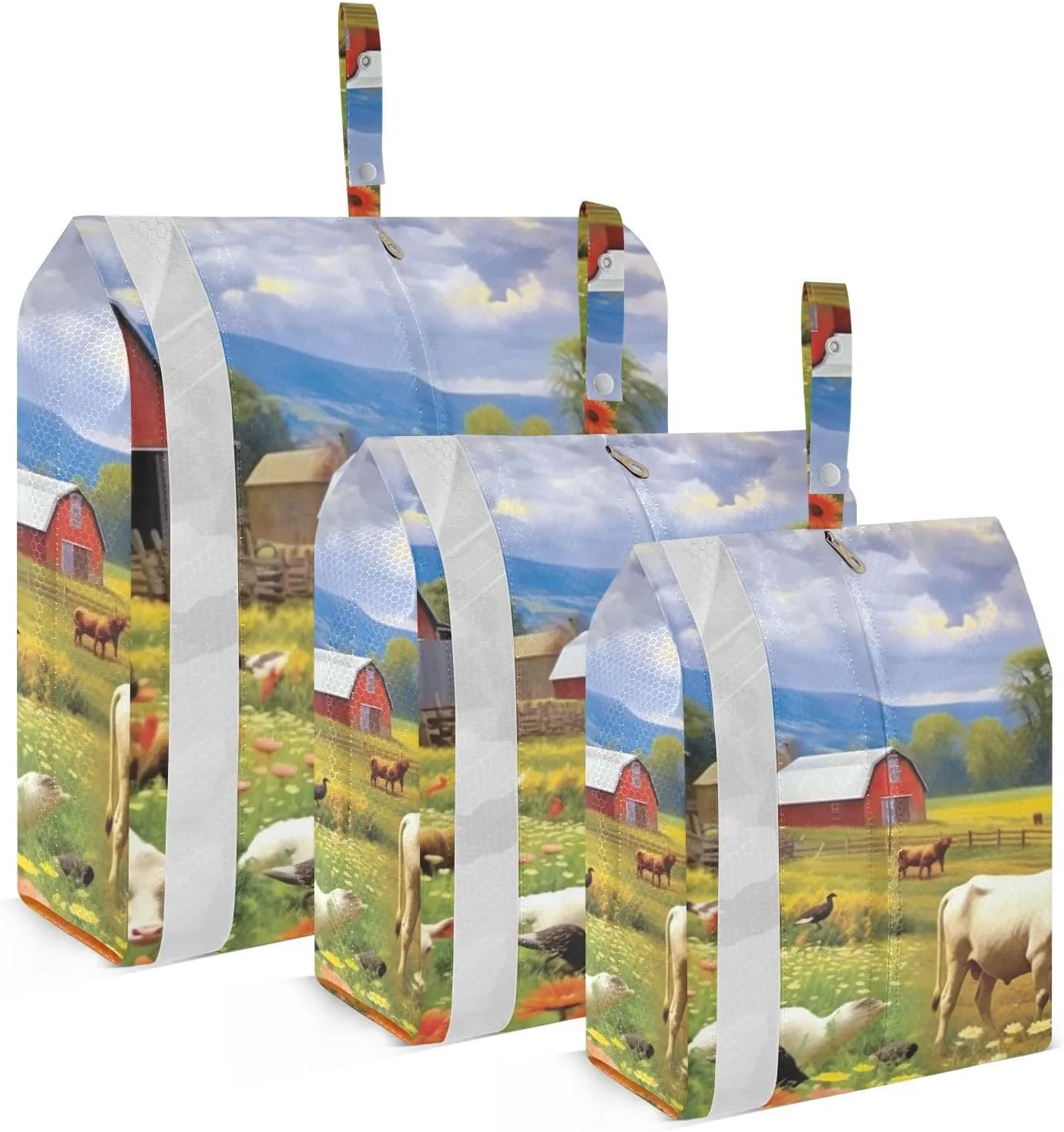 Farmhouse Animal Packing Cubes Set of 3, Lightweight Travel Luggage Organizers Foldable Bags for Easy Packing and Organization
