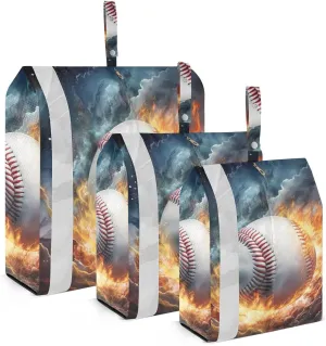 Fire Baseball Packing Cubes Set of 3, Lightweight Travel Luggage Organizers Foldable Bags for Easy Packing and Organization