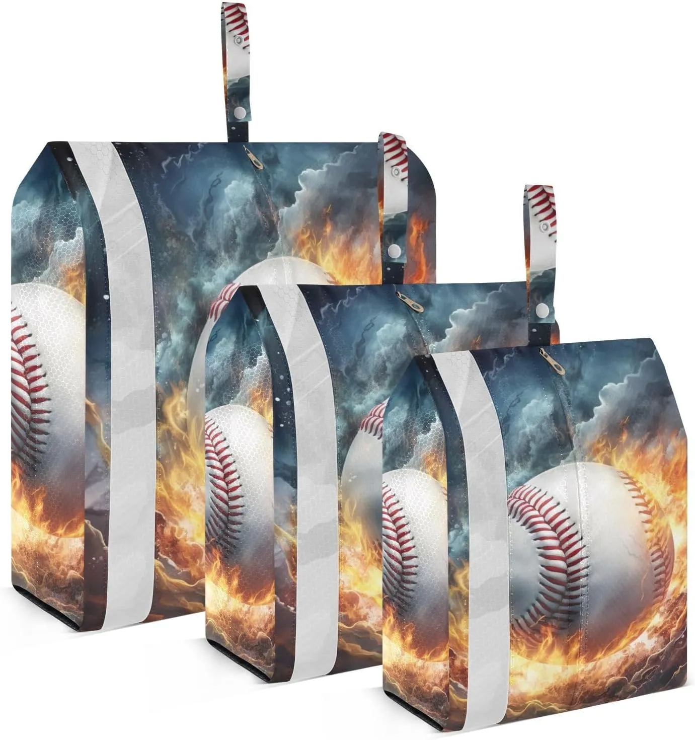 Fire Baseball Packing Cubes Set of 3, Lightweight Travel Luggage Organizers Foldable Bags for Easy Packing and Organization